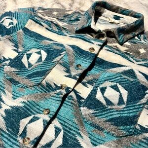 Teal Aztec Button-Up Shirt Jacket Shacket L